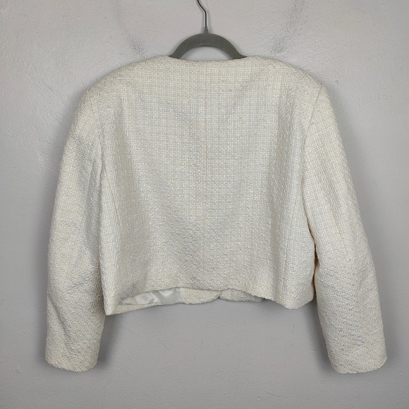Zara Textured Jacket Womens XL Cream‎ Gold Button Preppy Classic Tweed Holiday - Picture 5 of 9